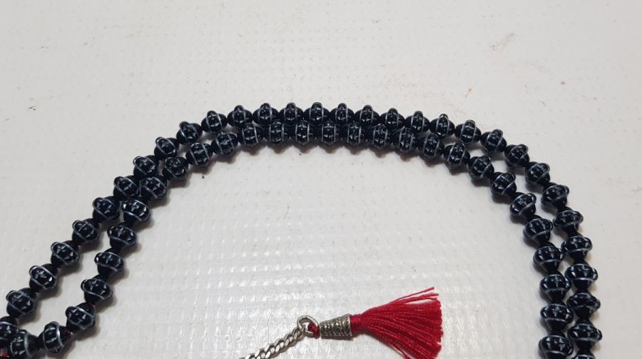 SİKKE FORMLU YAPILMIŞ GÜMÜŞ VARAKLI ÇOK NADİR BEYKOZ TEKKE İŞİ ZİKİR - NAMAZ TESPİHİ