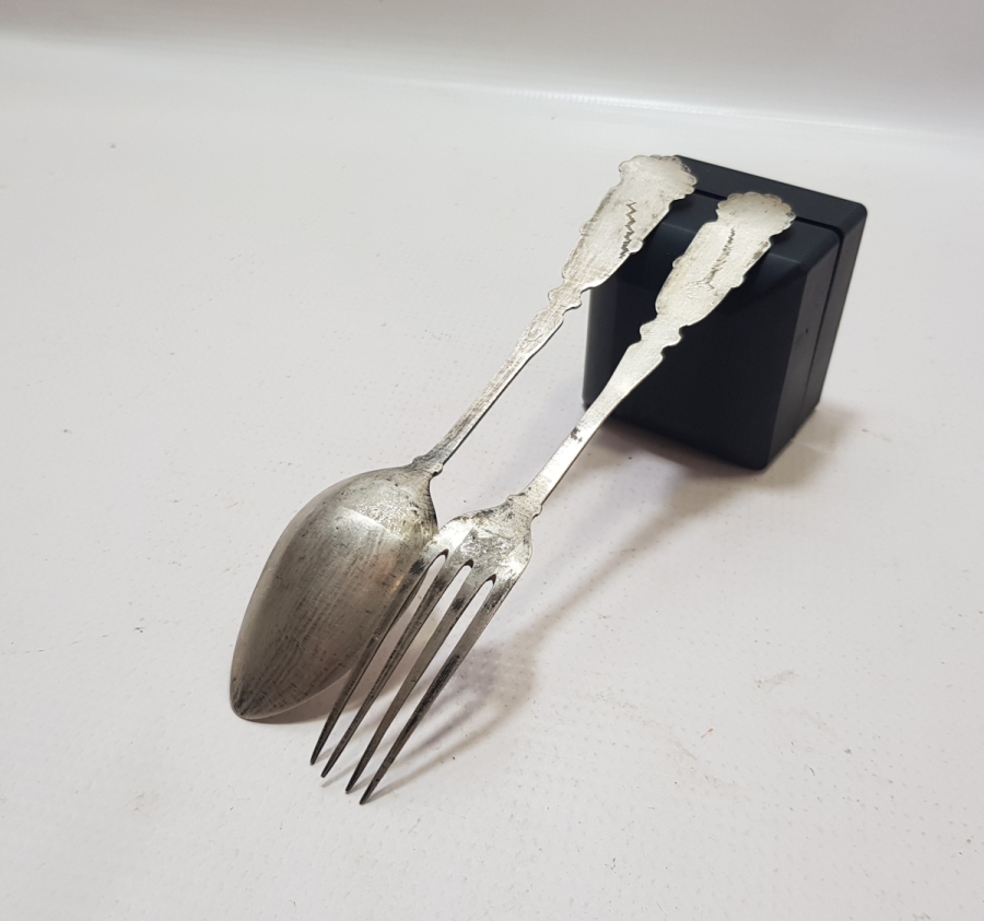 KABARTMA İŞÇİLİKLİ VE ABDÜLHAMİD HAN TUĞRALI NADİR GÜMÜŞ ÇATAL KAŞIK