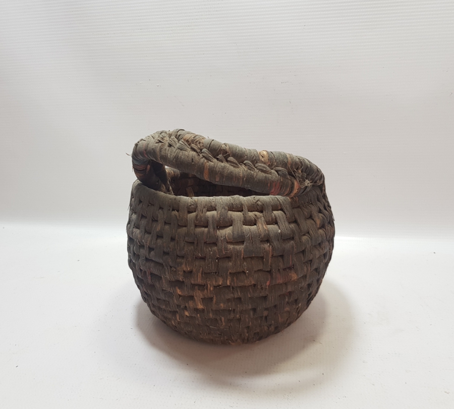 OSMANLI DÖNEMİ HURMA YAPRAĞINDAN YAPILMIŞ HİCAZ İŞİ NADİR TUTMAÇLI HURMA ZEMBİLİ