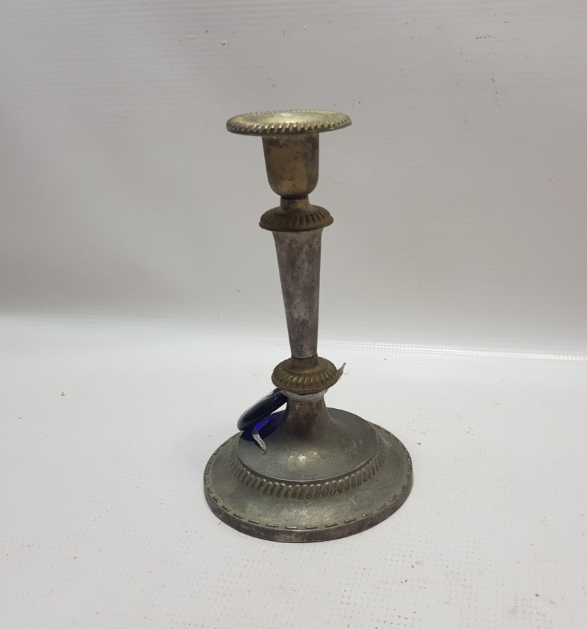 ÜZERİ NAZAR BONCUKLU GÜMÜŞ KAPLAMA ANTİKA ŞAMDAN