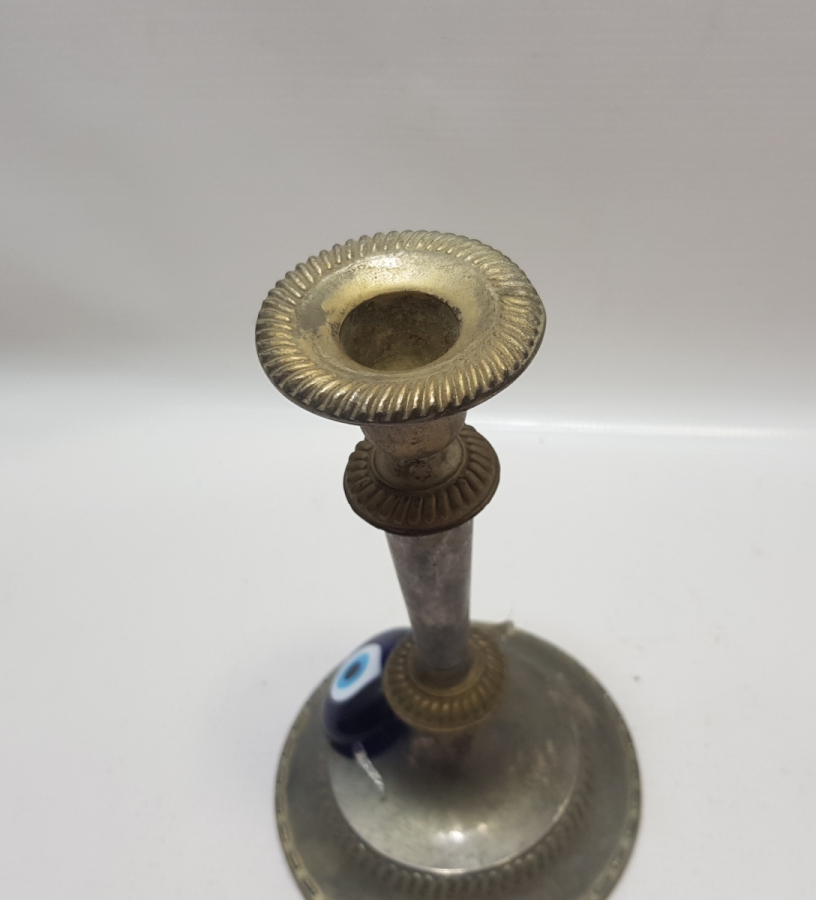 ÜZERİ NAZAR BONCUKLU GÜMÜŞ KAPLAMA ANTİKA ŞAMDAN