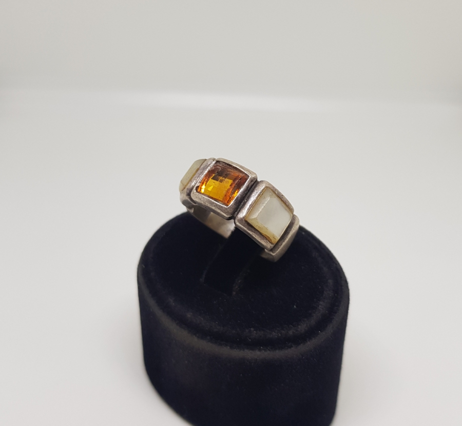 SİTRİN VE SEDEF TAŞLI ÖZEL YAPIM GÜMÜŞ YÜZÜK