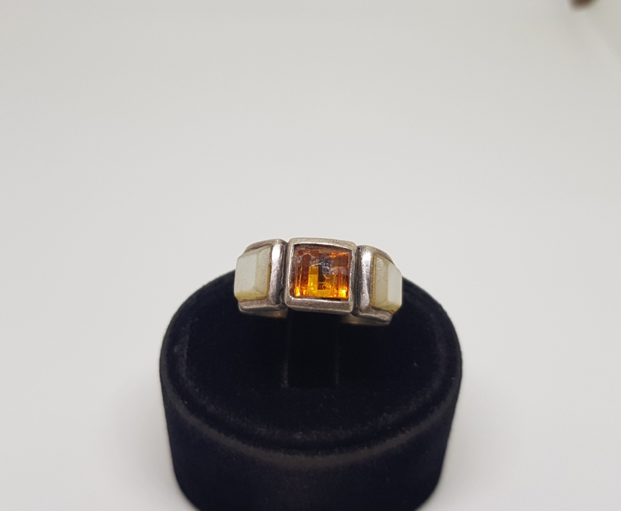 SİTRİN VE SEDEF TAŞLI ÖZEL YAPIM GÜMÜŞ YÜZÜK