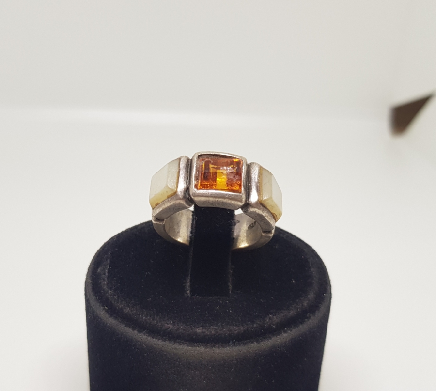 SİTRİN VE SEDEF TAŞLI ÖZEL YAPIM GÜMÜŞ YÜZÜK