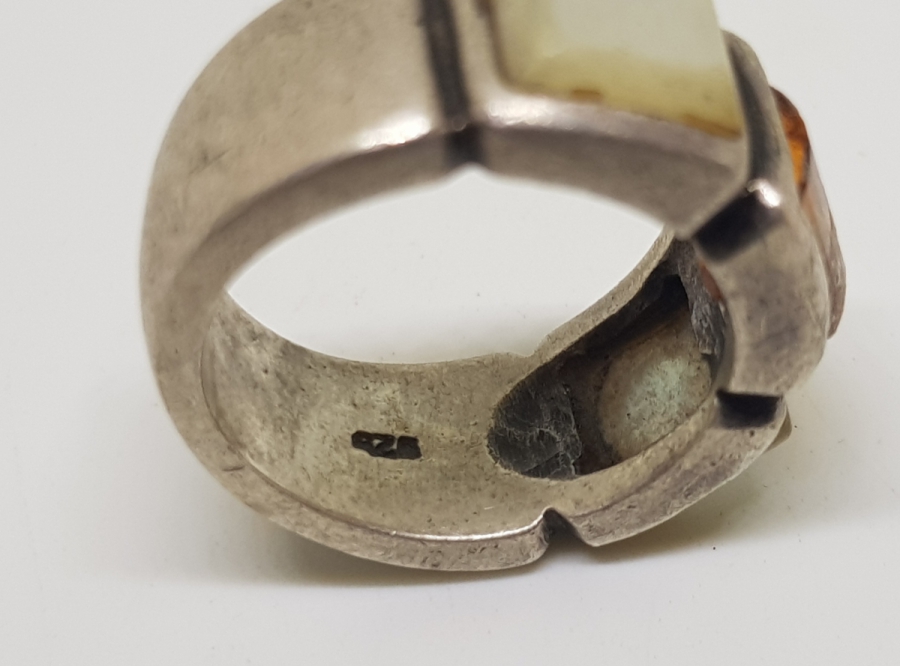 SİTRİN VE SEDEF TAŞLI ÖZEL YAPIM GÜMÜŞ YÜZÜK