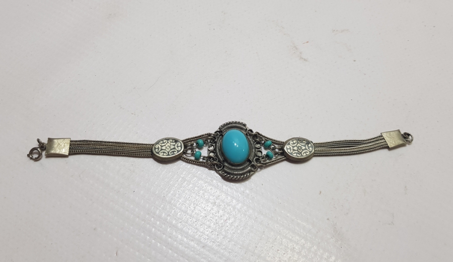 TURKUAZ TAŞLI VE SAVAT İŞÇİLİKLİ ÖZEL YAPIM ANTİKA BİLEKLİK