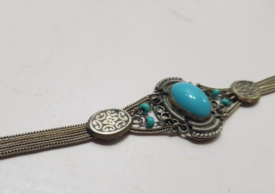 TURKUAZ TAŞLI VE SAVAT İŞÇİLİKLİ ÖZEL YAPIM ANTİKA BİLEKLİK