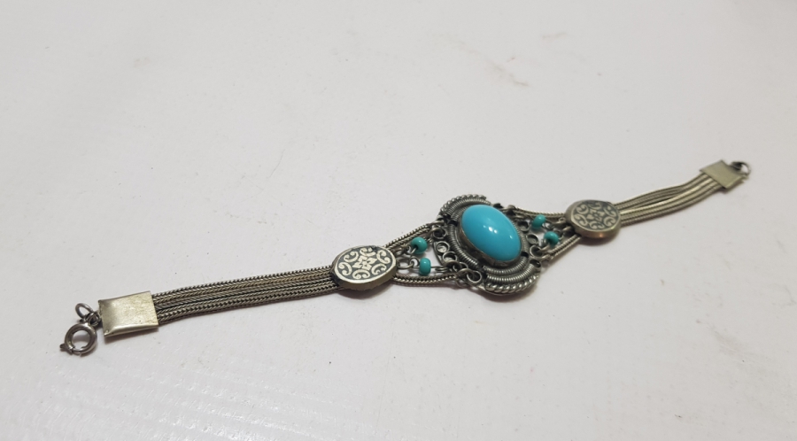 TURKUAZ TAŞLI VE SAVAT İŞÇİLİKLİ ÖZEL YAPIM ANTİKA BİLEKLİK