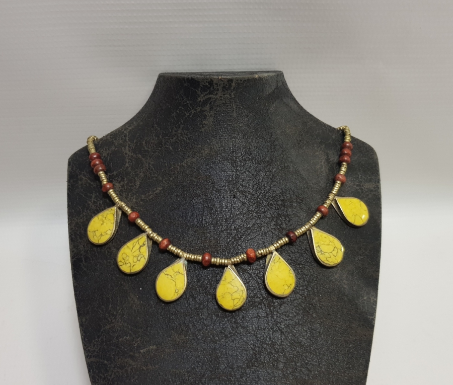 ÜZERİ DOĞAL TAŞLARLA SÜSLÜ TAMAMI EL YAPIMI TÜRKMEN İŞİ ANTİKA GERDANLIK