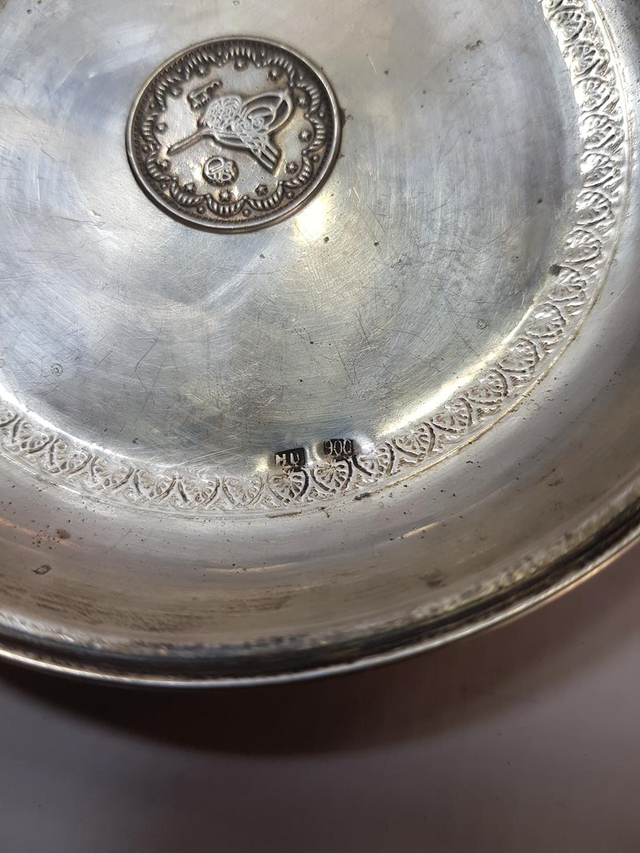 OSMANLI TUĞRALI GÜMÜŞ KINA TASI