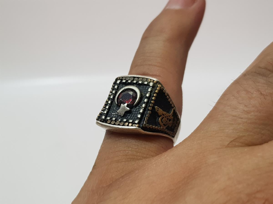 AY YILDIZLI VE TUĞRALI GÜMÜŞ YÜZÜK