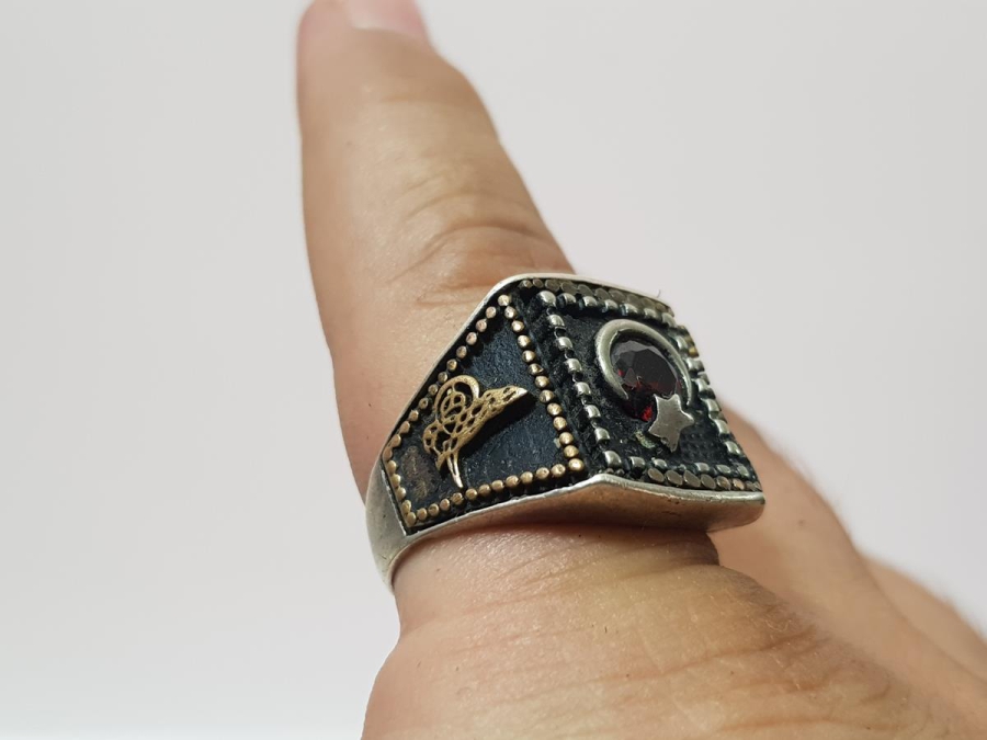 AY YILDIZLI VE TUĞRALI GÜMÜŞ YÜZÜK