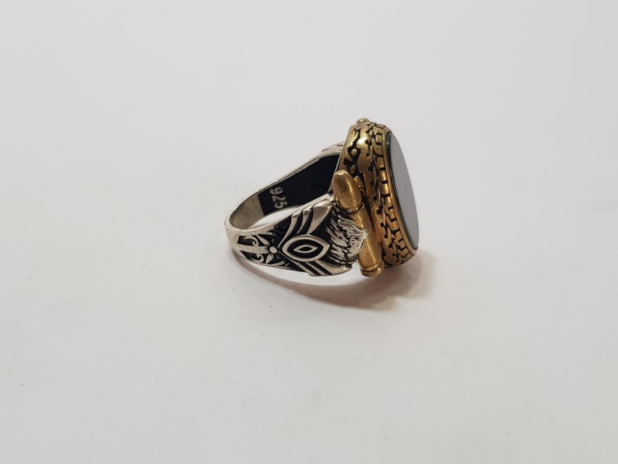 MERMİ KOVANI MONTÜRLÜ OLTU TAŞLI GÜMÜŞ YÜZÜK