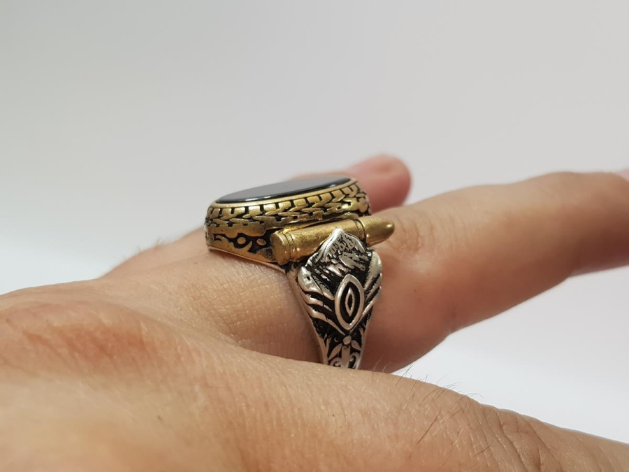 MERMİ KOVANI MONTÜRLÜ OLTU TAŞLI GÜMÜŞ YÜZÜK