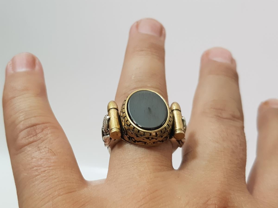 MERMİ KOVANI MONTÜRLÜ OLTU TAŞLI GÜMÜŞ YÜZÜK