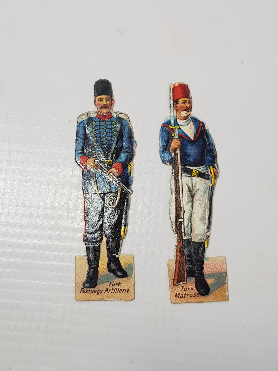 1. DÜNYA SAVAŞI DÖNEMİ ÇOK NADİR OSMANLI DENİZCİ VE TOPÇU SUBAYI KARTON OYUNCAK ASKERLER