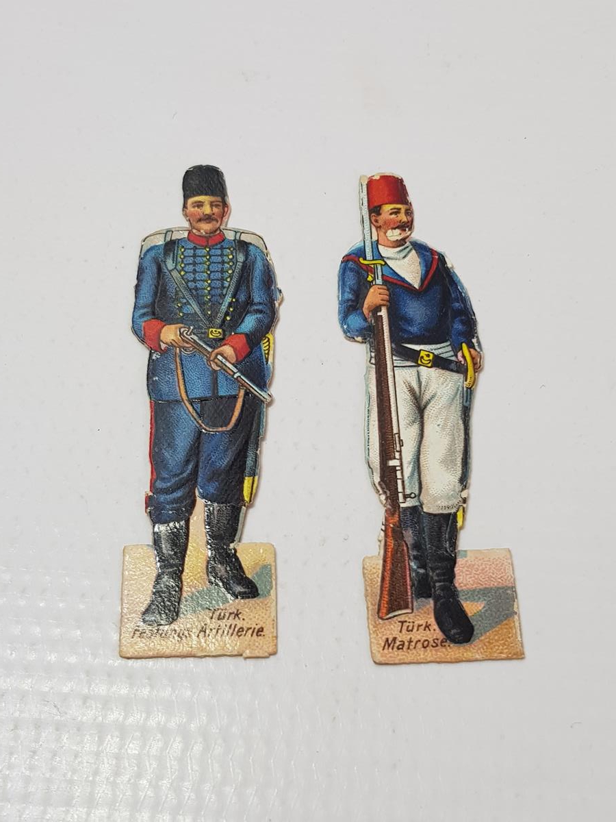 1. DÜNYA SAVAŞI DÖNEMİ ÇOK NADİR OSMANLI DENİZCİ VE TOPÇU SUBAYI KARTON OYUNCAK ASKERLER