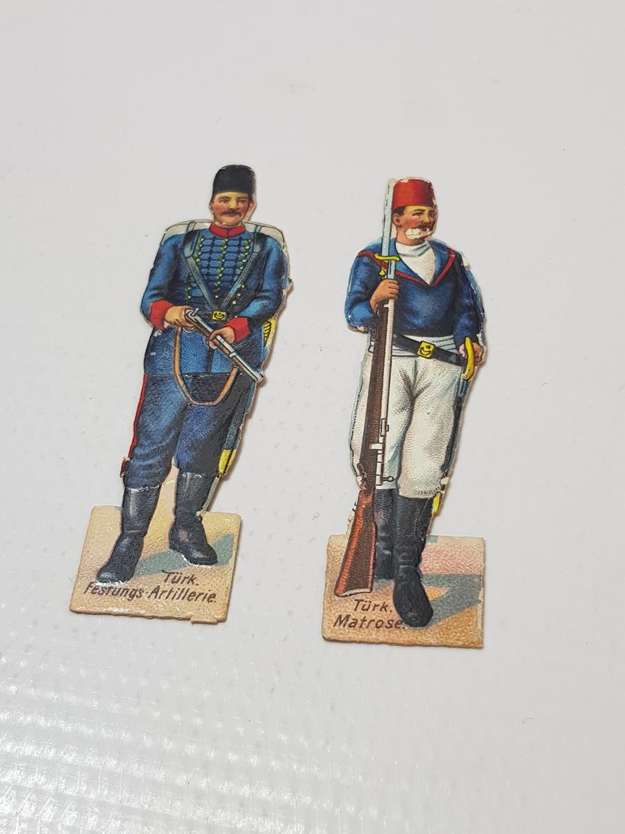 1. DÜNYA SAVAŞI DÖNEMİ ÇOK NADİR OSMANLI DENİZCİ VE TOPÇU SUBAYI KARTON OYUNCAK ASKERLER
