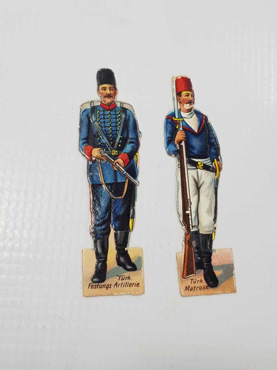 1. DÜNYA SAVAŞI DÖNEMİ ÇOK NADİR OSMANLI DENİZCİ VE TOPÇU SUBAYI KARTON OYUNCAK ASKERLER