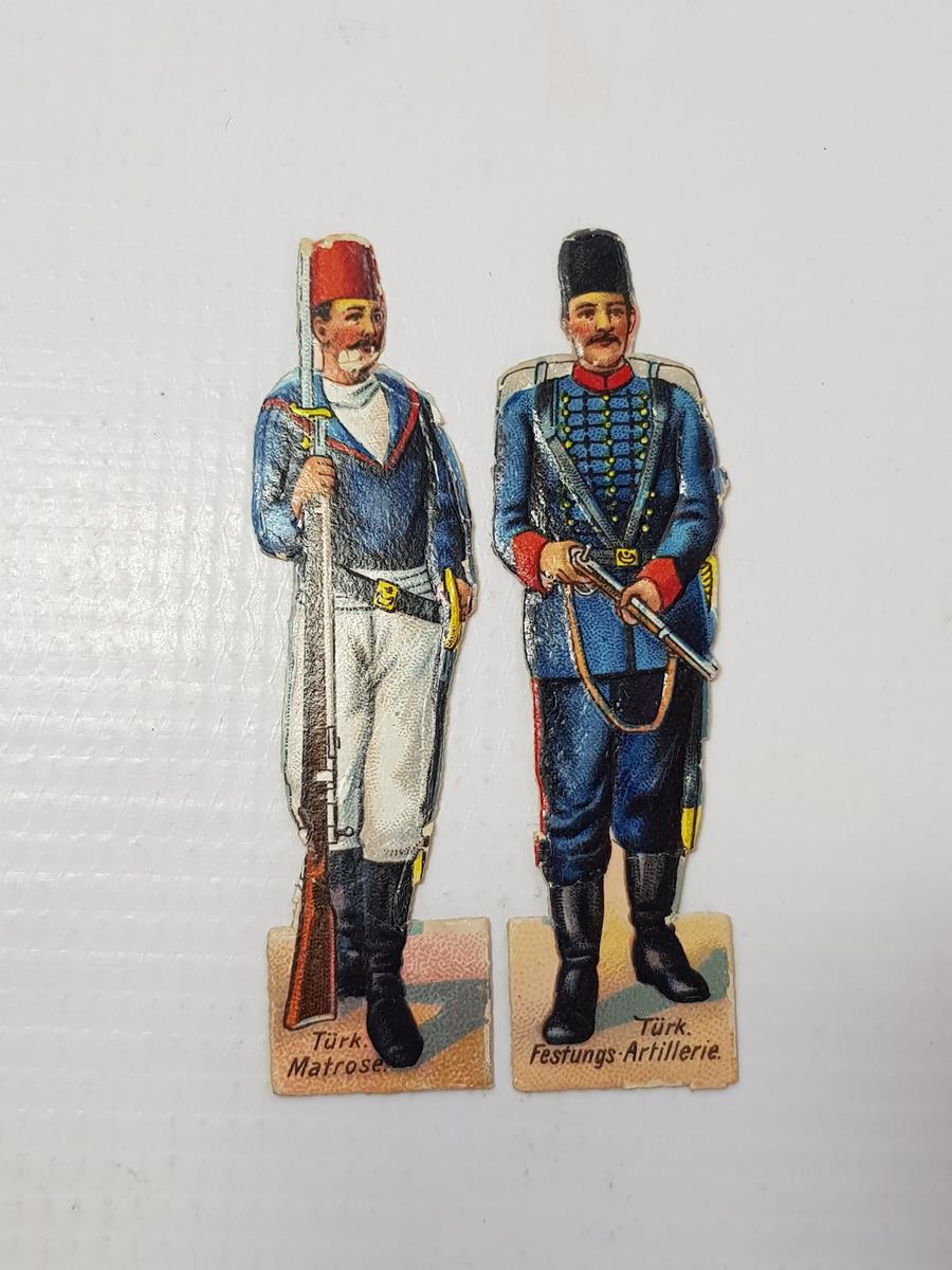 1. DÜNYA SAVAŞI DÖNEMİ ÇOK NADİR OSMANLI DENİZCİ VE TOPÇU SUBAYI KARTON OYUNCAK ASKERLER