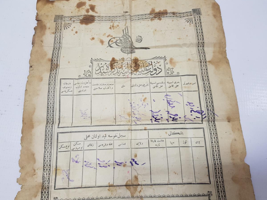 DEVLETİ ALİYYE OSMANİYE TEZKERESİ - İLK NÜFUS KAĞIDI