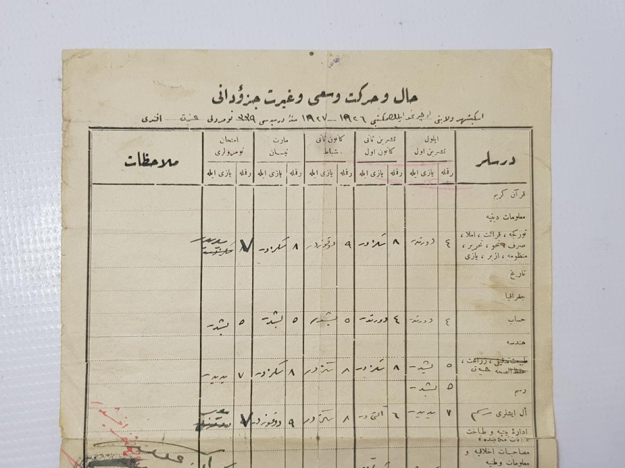 OSMANLICA ESKİŞEHİR 3. İLK MEKTEP ÖĞRENCİ KARNESİ