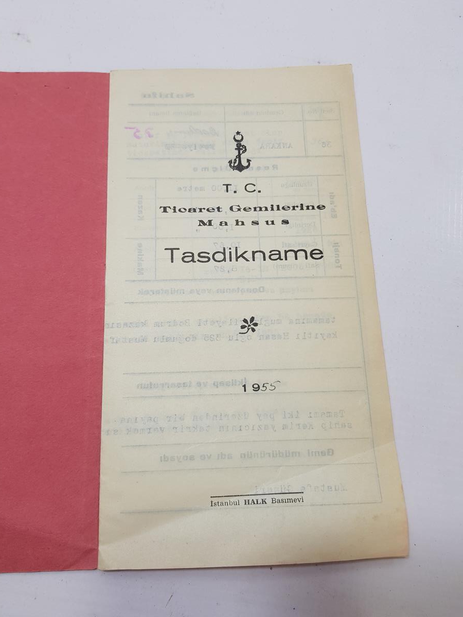 1955 TARİHLİ TİCARET GEMİSİ RUHSATNAMESİ