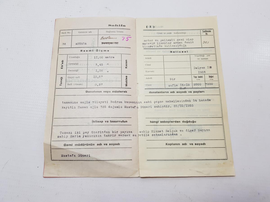 1955 TARİHLİ TİCARET GEMİSİ RUHSATNAMESİ