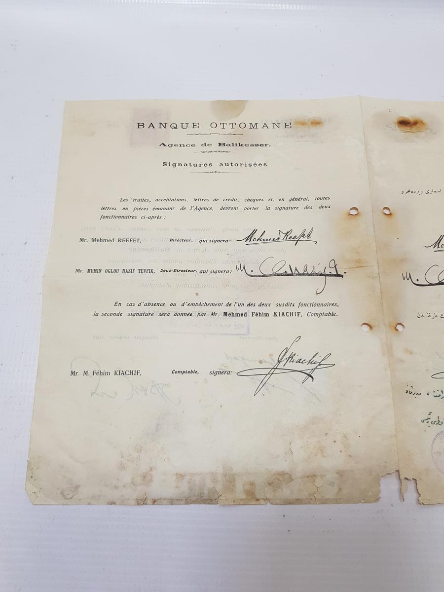 OSMANLI BANKASI BALIKESİR ŞUBESİ OSMANLICA VE FRANSIZCA İMZA SİRKÜLERİ