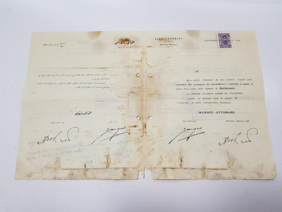 OSMANLI BANKASI BALIKESİR ŞUBESİ OSMANLICA VE FRANSIZCA İMZA SİRKÜLERİ