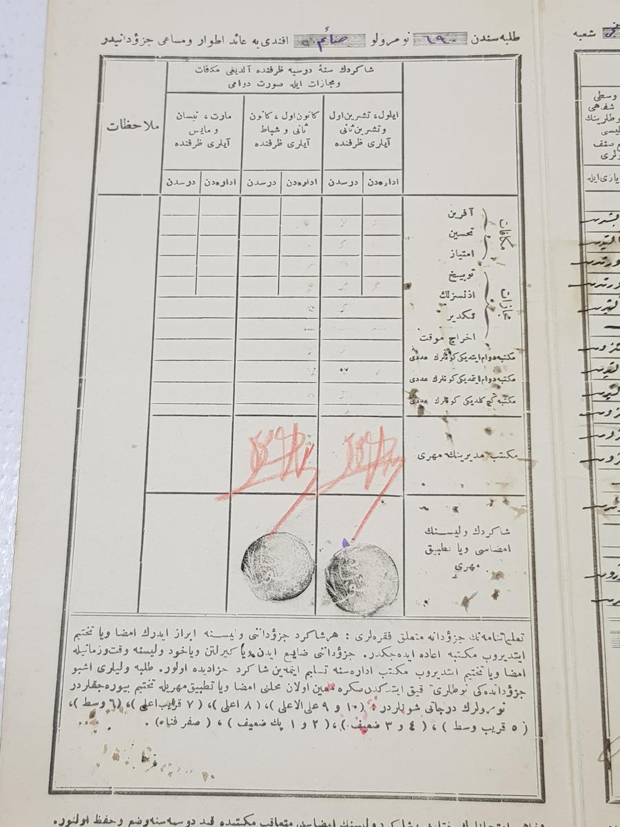 OSMANLI DÖNEMİ KADIKÖY MEKTEB-İ SULTANİ ÖĞRENCİ KARNESİ