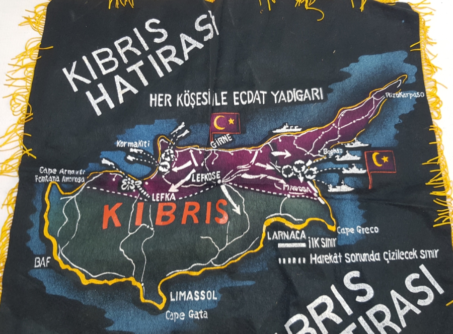 1974 KIBRIS BARIŞ HAREKATI DÖNEMİ YAPILMIŞ KIBRIS HARİTALI NADİR DUVAR PANOSU
