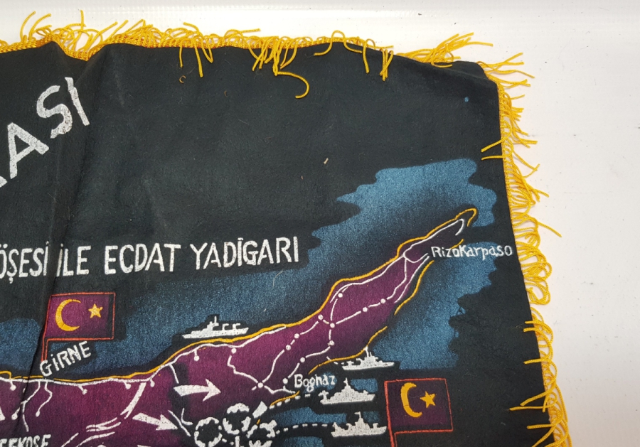 1974 KIBRIS BARIŞ HAREKATI DÖNEMİ YAPILMIŞ KIBRIS HARİTALI NADİR DUVAR PANOSU