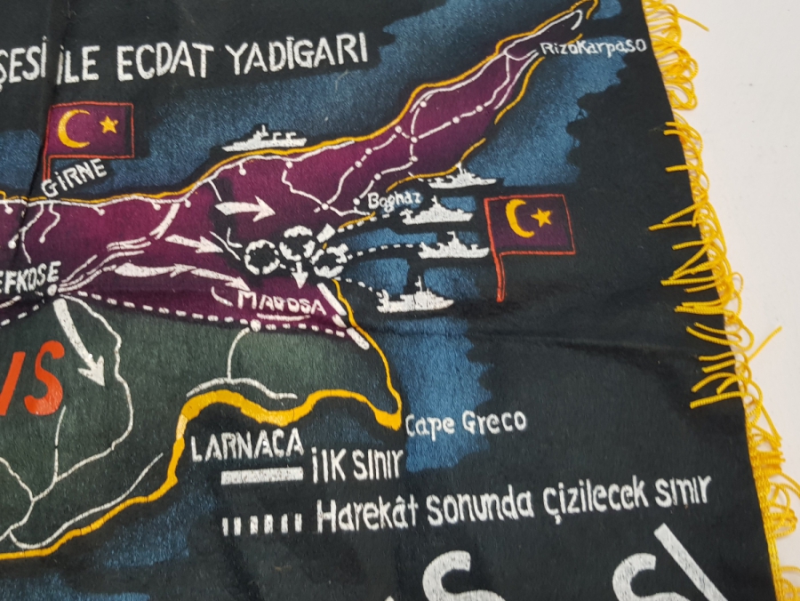 1974 KIBRIS BARIŞ HAREKATI DÖNEMİ YAPILMIŞ KIBRIS HARİTALI NADİR DUVAR PANOSU