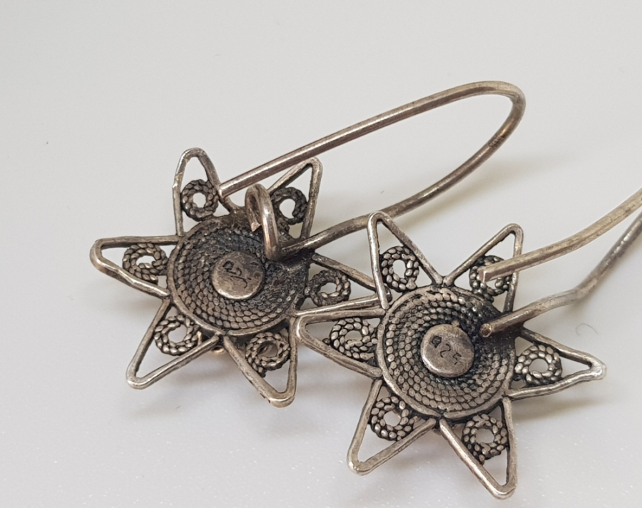 TELKARİ İŞÇİLİKLİ ÖZEL YAPIM ANTİKA GÜMÜŞ KÜPE