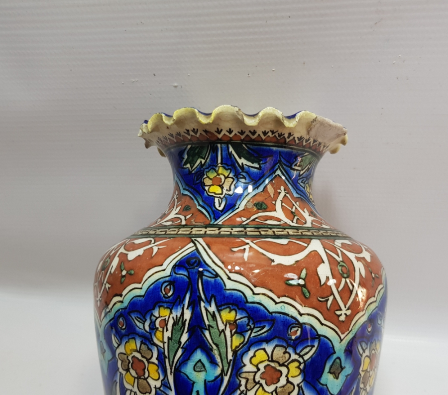 OSMANLI DÖNEMİ NADİR RENKTE BÜYÜK BOY KÜTAHYA ÇİNİ VAZO
