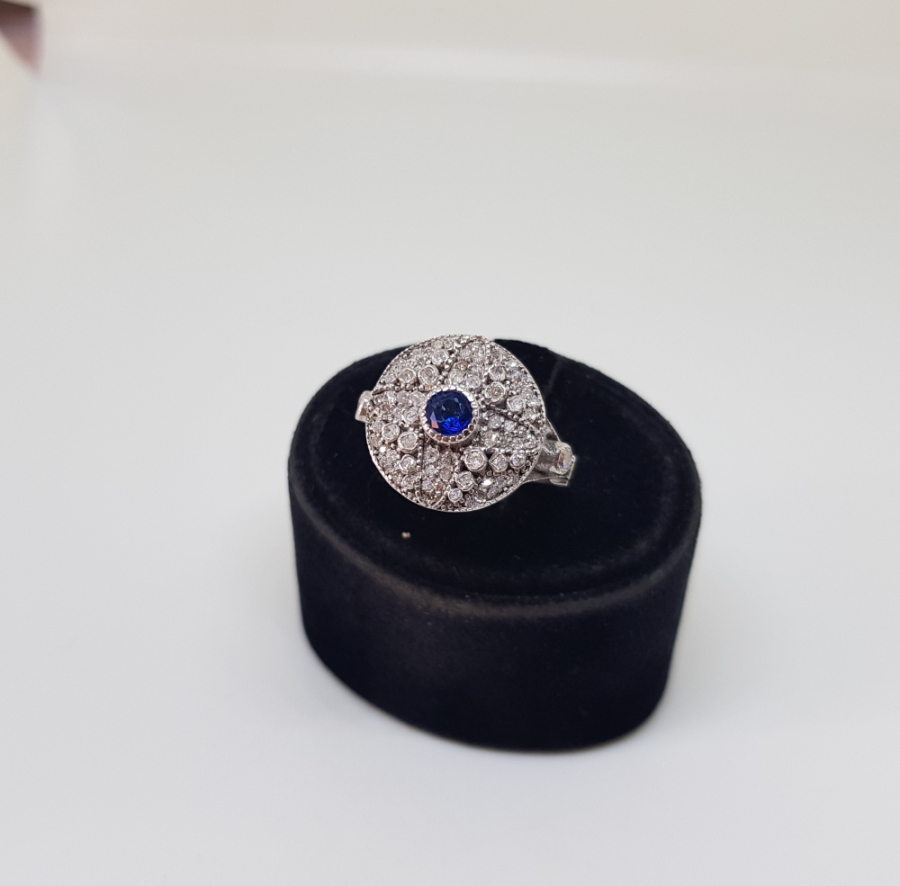 SAFİR VE PIRLANTA TAŞLARLA SÜSLÜ KUZEY YILDIZI MODELİ NADİR FRANSIZ YÜZÜK