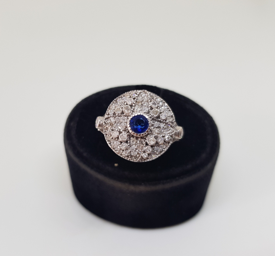 SAFİR VE PIRLANTA TAŞLARLA SÜSLÜ KUZEY YILDIZI MODELİ NADİR FRANSIZ YÜZÜK