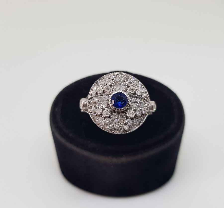 SAFİR VE PIRLANTA TAŞLARLA SÜSLÜ KUZEY YILDIZI MODELİ NADİR FRANSIZ YÜZÜK