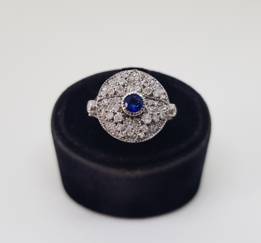 SAFİR VE PIRLANTA TAŞLARLA SÜSLÜ KUZEY YILDIZI MODELİ NADİR FRANSIZ YÜZÜK