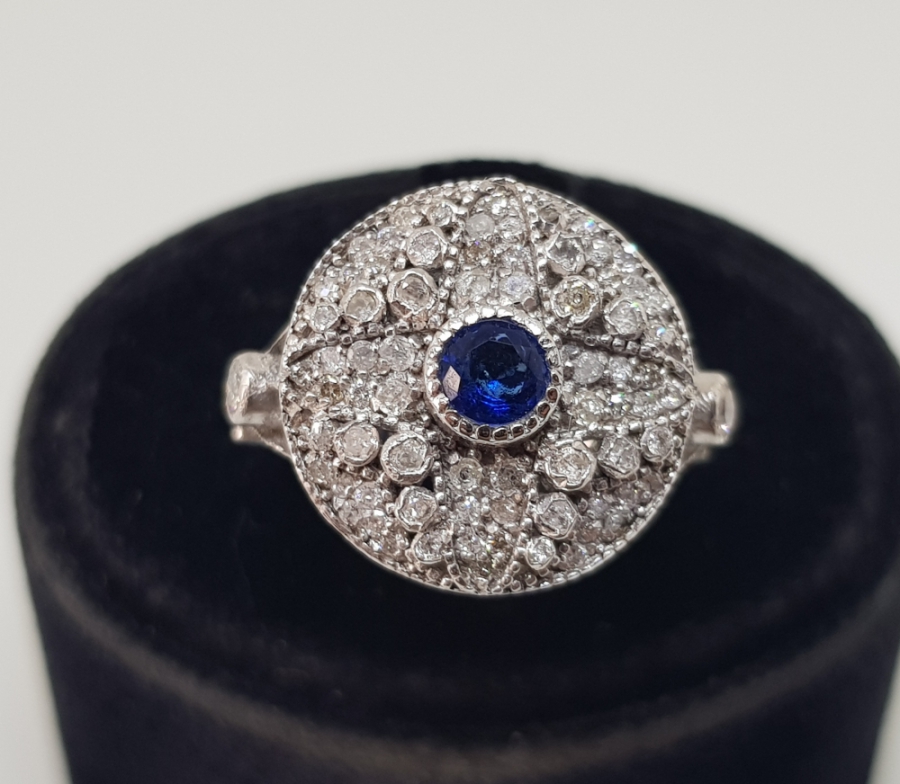 SAFİR VE PIRLANTA TAŞLARLA SÜSLÜ KUZEY YILDIZI MODELİ NADİR FRANSIZ YÜZÜK