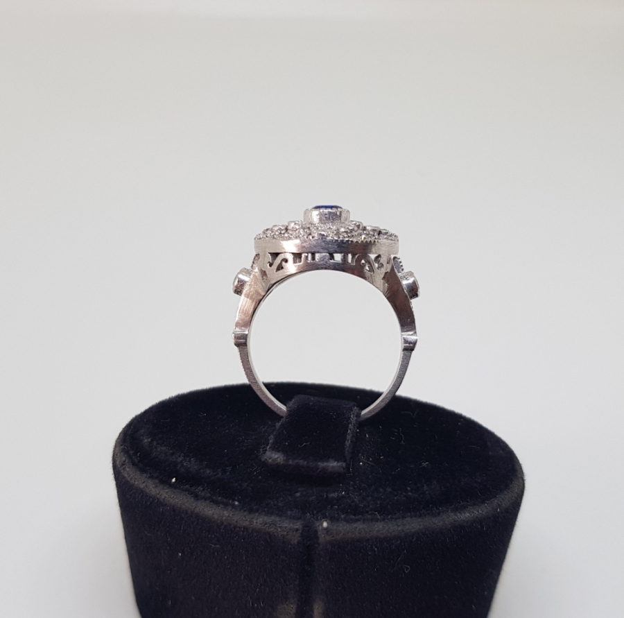 SAFİR VE PIRLANTA TAŞLARLA SÜSLÜ KUZEY YILDIZI MODELİ NADİR FRANSIZ YÜZÜK