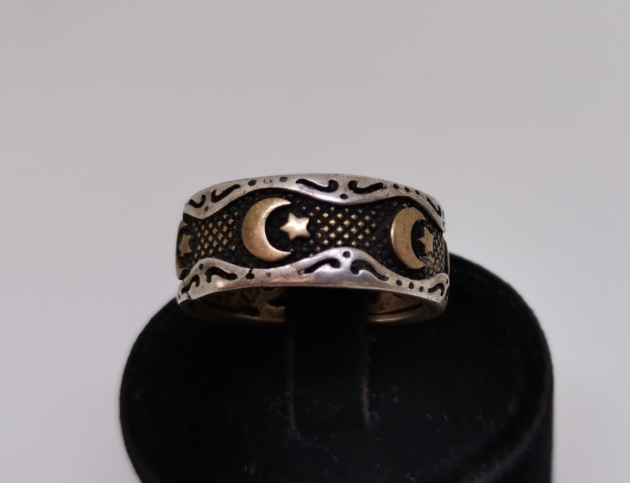 ÜZERİ AY YILDIZLI GÜMÜŞ ALYANS