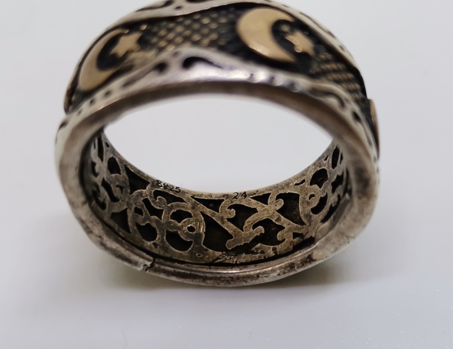 ÜZERİ AY YILDIZLI GÜMÜŞ ALYANS