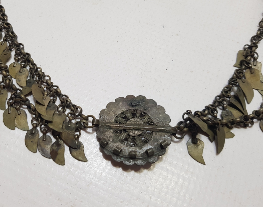 OSMANLI DÖNEMİ TURKUAZ TAŞLI VE GÜHERZE İŞÇİLİKLİ GÜMÜŞ GELİN ALINLIĞI