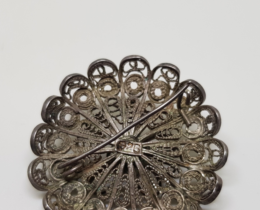 TELKARİ İŞÇİLİKLİ ÖZEL YAPIM GÜMÜŞ BROŞ