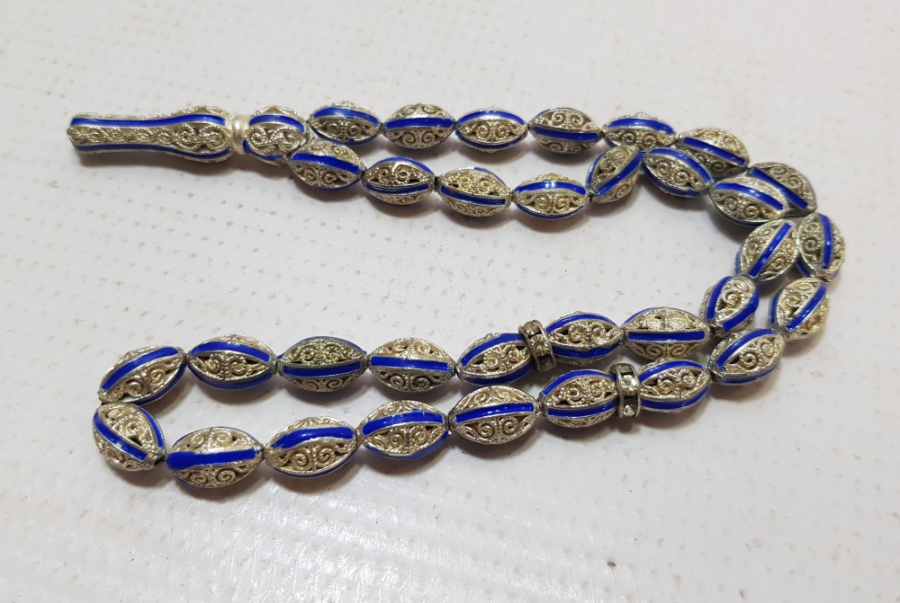 MİNE İŞÇİLİKLİ GÜMÜŞ KAPLAMA ANTİKA TESPİH