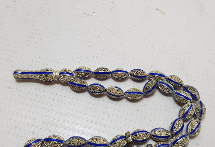 MİNE İŞÇİLİKLİ GÜMÜŞ KAPLAMA ANTİKA TESPİH