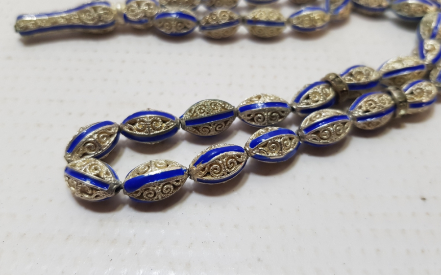 MİNE İŞÇİLİKLİ GÜMÜŞ KAPLAMA ANTİKA TESPİH