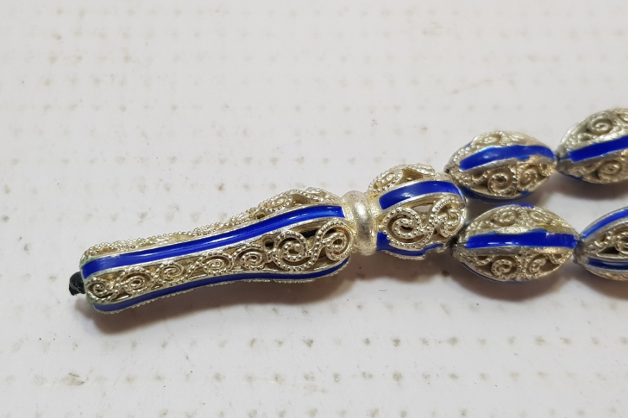 MİNE İŞÇİLİKLİ GÜMÜŞ KAPLAMA ANTİKA TESPİH